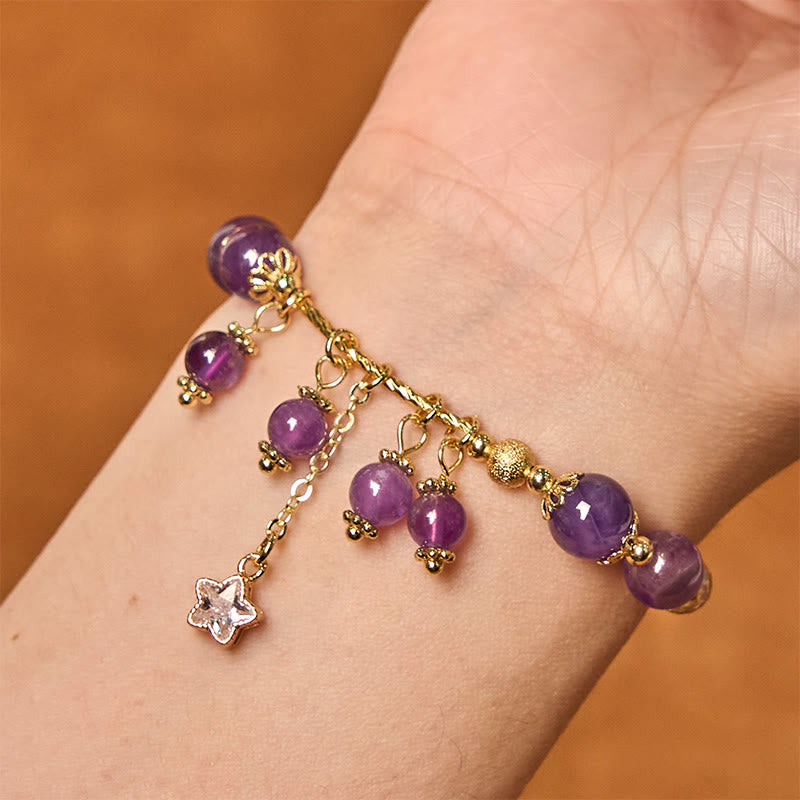 8 mm Amethyst-Armband mit vierblättrigem Kleeblatt