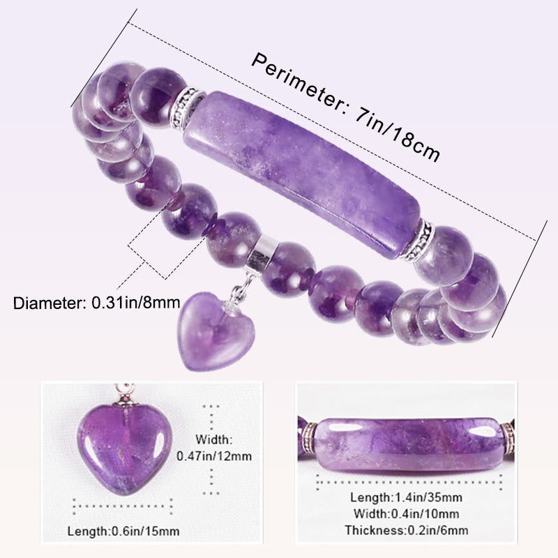 8 mm Amethyst-Heilperlen-Armband mit Liebesherz für Meditation