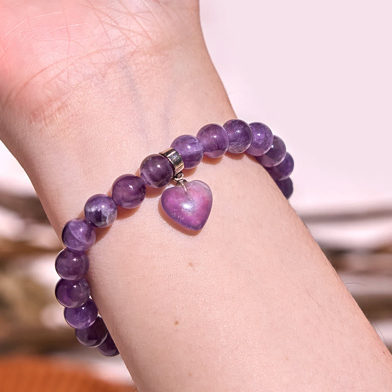 8 mm Amethyst-Heilperlen-Armband mit Liebesherz für Meditation