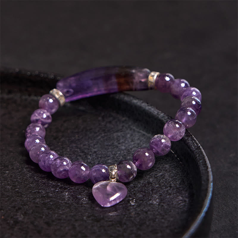 8 mm Amethyst-Heilperlen-Armband mit Liebesherz für Meditation