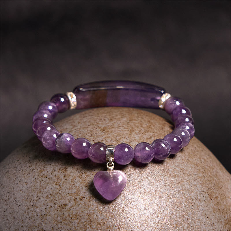 8 mm Amethyst-Heilperlen-Armband mit Liebesherz für Meditation