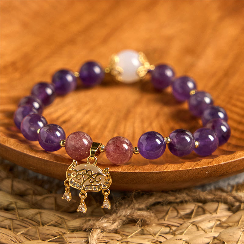 8 mm Amethyst Peace Lock Charm Armband für spirituellen Schutz