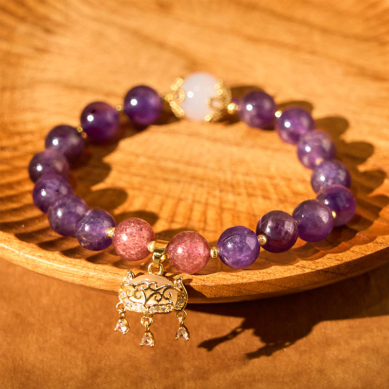 8 mm Amethyst Peace Lock Charm Armband für spirituellen Schutz