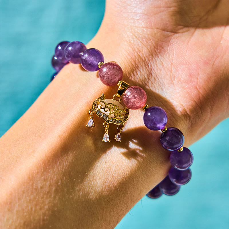 8 mm Amethyst Peace Lock Charm Armband für spirituellen Schutz