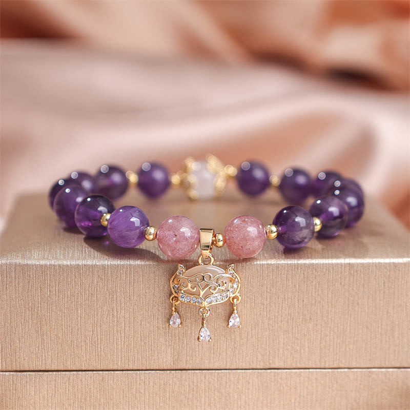8 mm Amethyst Peace Lock Charm Armband für spirituellen Schutz
