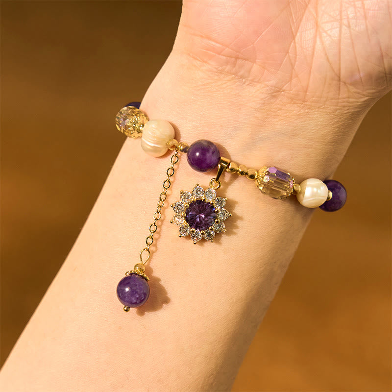 8 mm Amethyst-Perlen-Sonnenblumen-Kommunikationsarmband für Damen