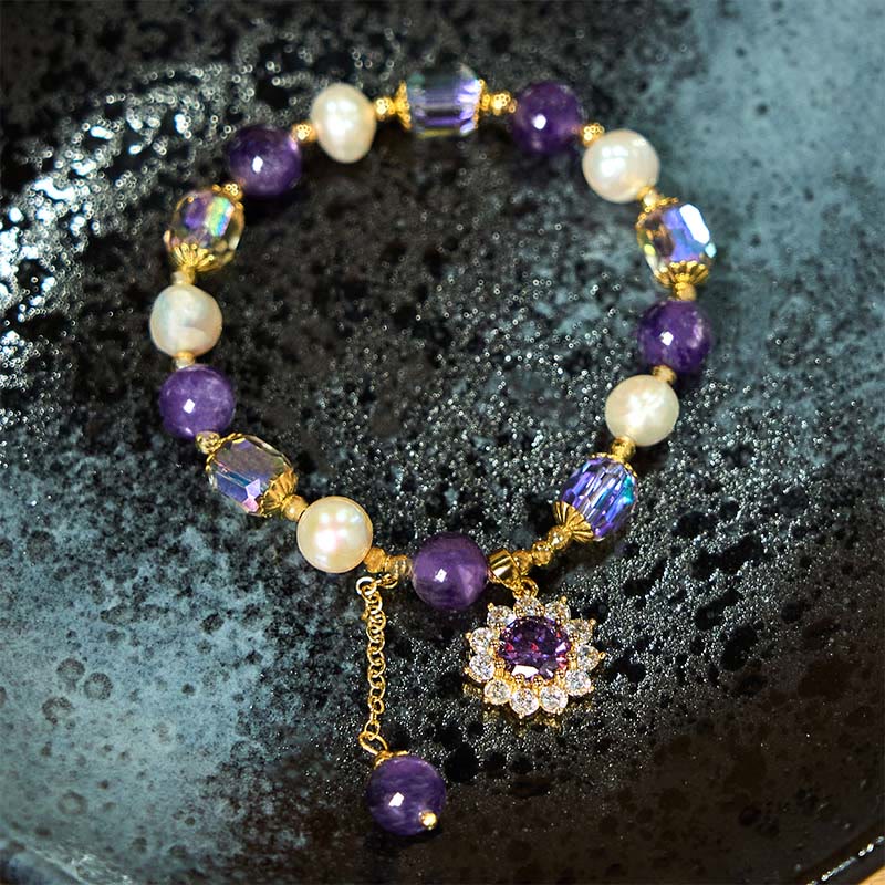 8 mm Amethyst-Perlen-Sonnenblumen-Kommunikationsarmband für Damen