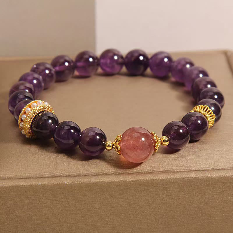 8 mm Amethyst- und Erdbeerquarz-Armband für Damen