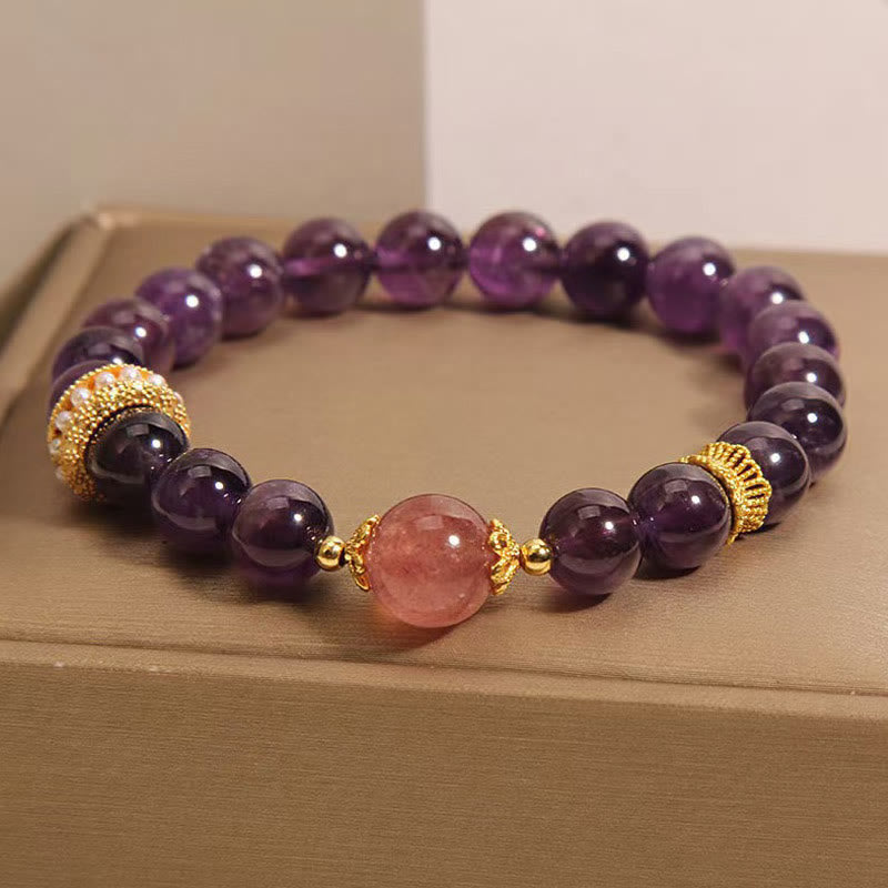 8 mm Amethyst- und Erdbeerquarz-Armband für Damen