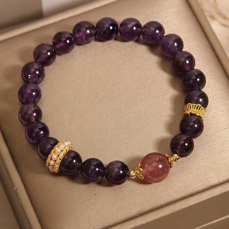8 mm Amethyst- und Erdbeerquarz-Armband für Damen