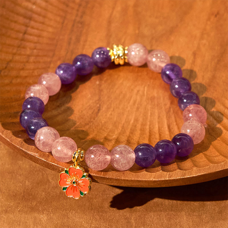 8 mm Amethyst Erdbeerquarz Blumen Charm Heilarmband
