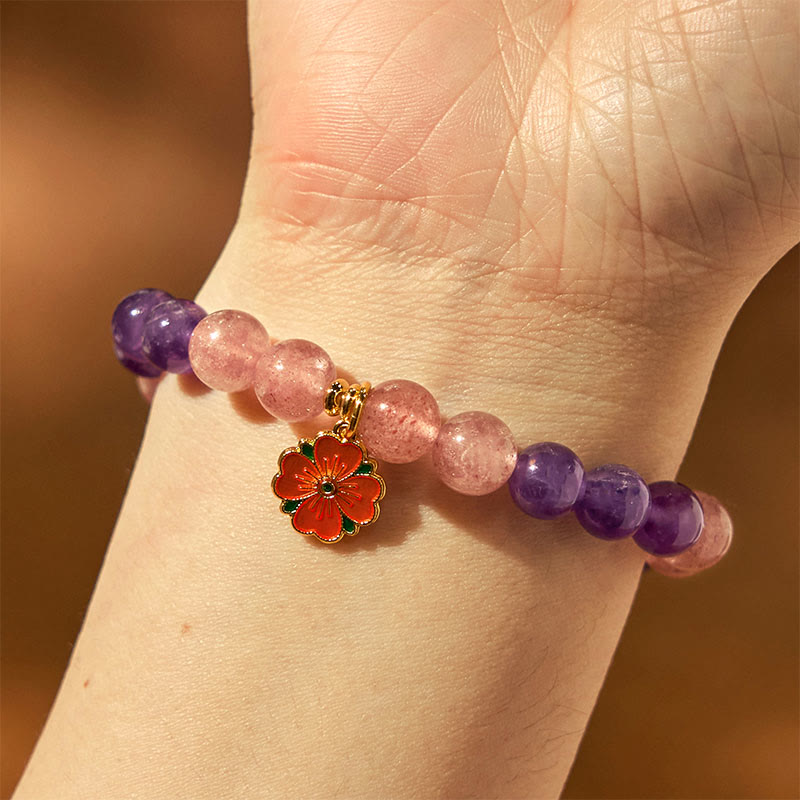 8 mm Amethyst Erdbeerquarz Blumen Charm Heilarmband
