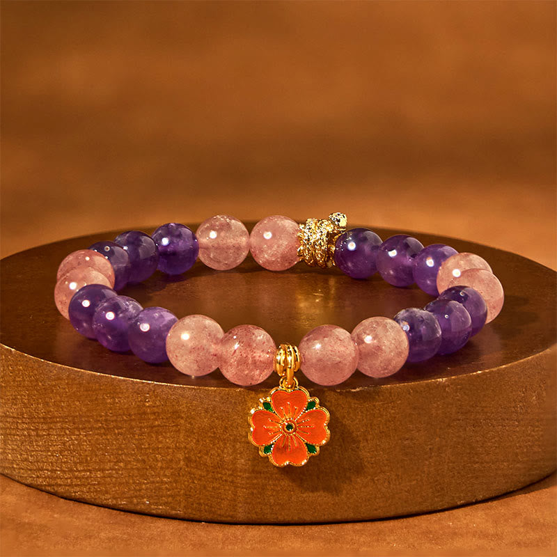 8 mm Amethyst Erdbeerquarz Blumen Charm Heilarmband