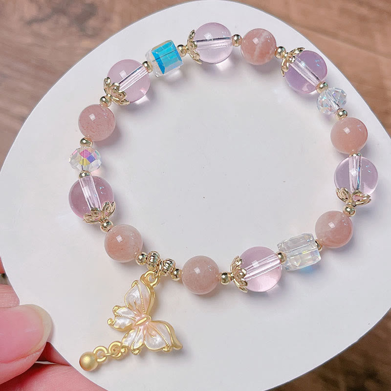 8 mm Amethyst- und Sonnenstein-Friedensschmetterlingsarmband