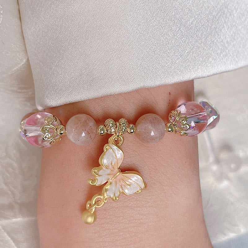8 mm Amethyst- und Sonnenstein-Friedensschmetterlingsarmband