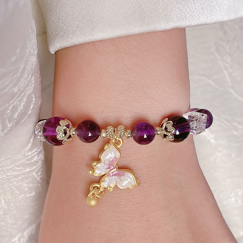 8 mm Amethyst- und Sonnenstein-Friedensschmetterlingsarmband