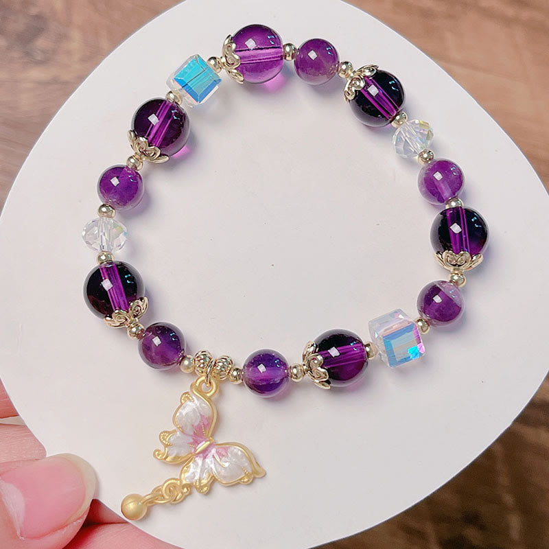 8 mm Amethyst- und Sonnenstein-Friedensschmetterlingsarmband