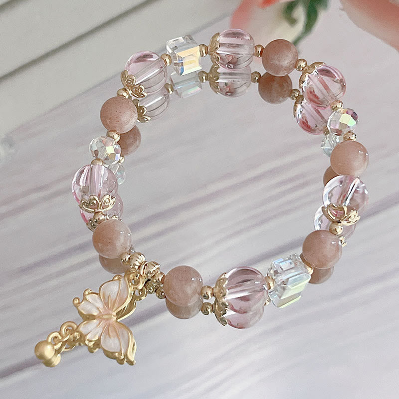8 mm Amethyst- und Sonnenstein-Friedensschmetterlingsarmband