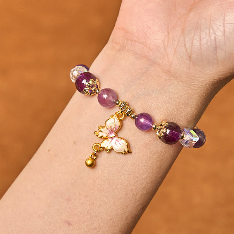 8 mm Amethyst- und Sonnenstein-Friedensschmetterlingsarmband