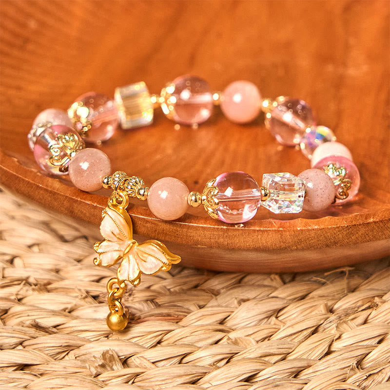 8 mm Amethyst- und Sonnenstein-Friedensschmetterlingsarmband