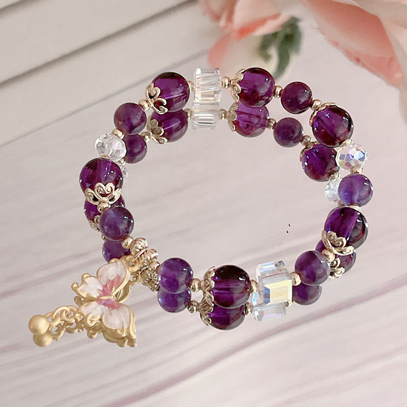 8 mm Amethyst- und Sonnenstein-Friedensschmetterlingsarmband