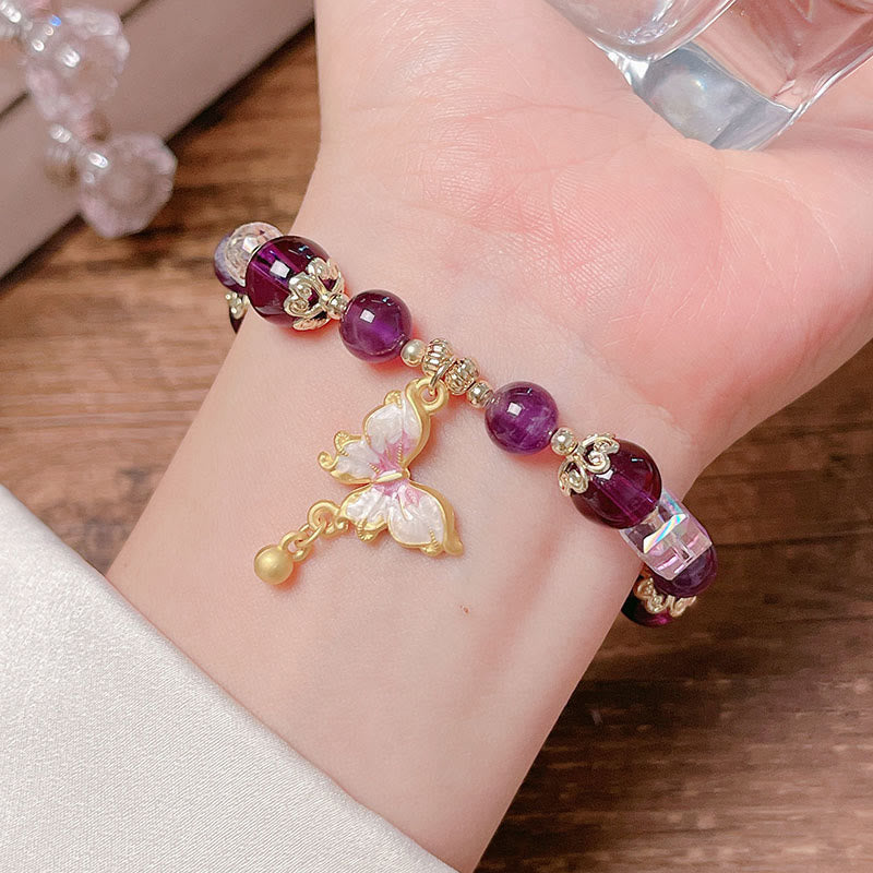 8 mm Amethyst- und Sonnenstein-Friedensschmetterlingsarmband