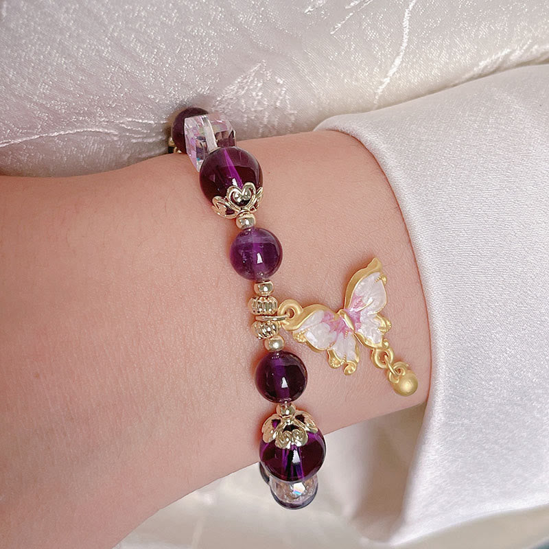 8 mm Amethyst- und Sonnenstein-Friedensschmetterlingsarmband