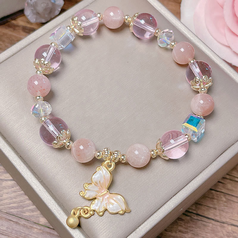 8 mm Amethyst- und Sonnenstein-Friedensschmetterlingsarmband