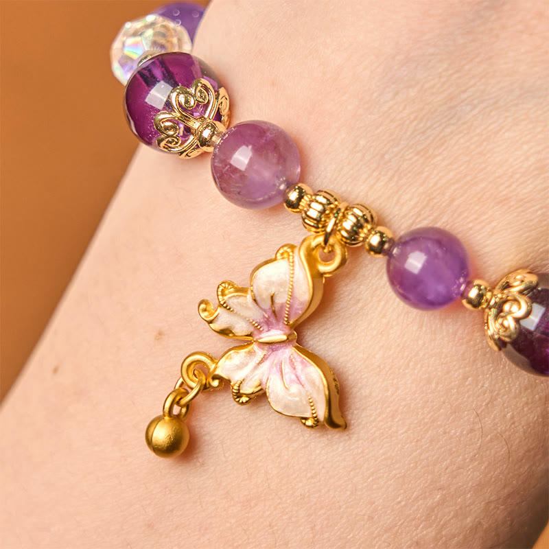 8 mm Amethyst- und Sonnenstein-Friedensschmetterlingsarmband