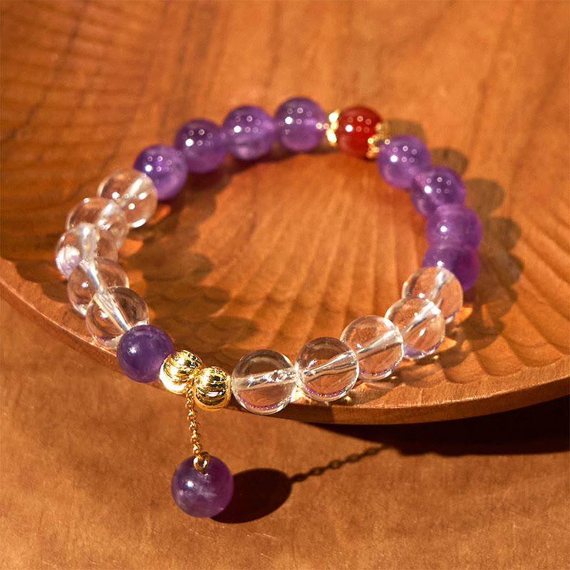 8 mm Amethyst-Kommunikationsarmband mit weißem Kristall