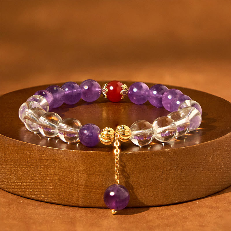 8 mm Amethyst-Kommunikationsarmband mit weißem Kristall