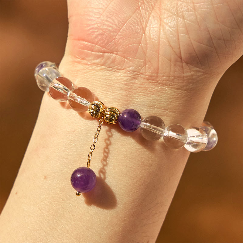 8 mm Amethyst-Kommunikationsarmband mit weißem Kristall