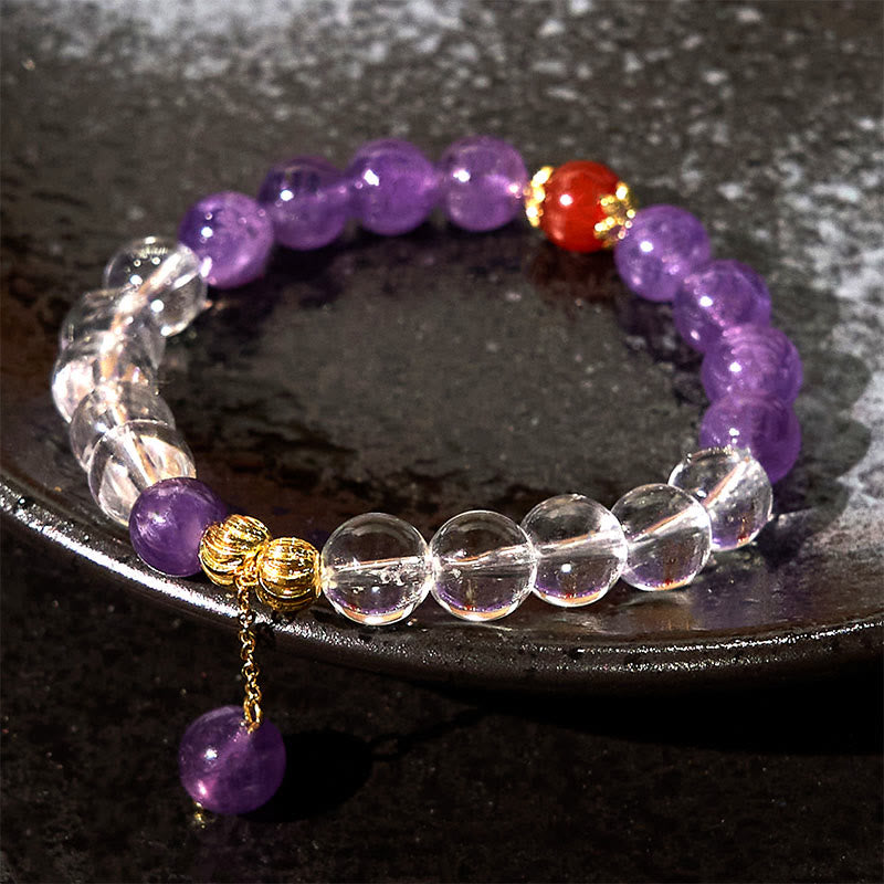 8 mm Amethyst-Kommunikationsarmband mit weißem Kristall