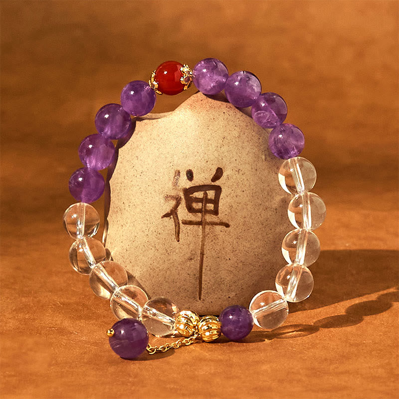 8 mm Amethyst-Kommunikationsarmband mit weißem Kristall
