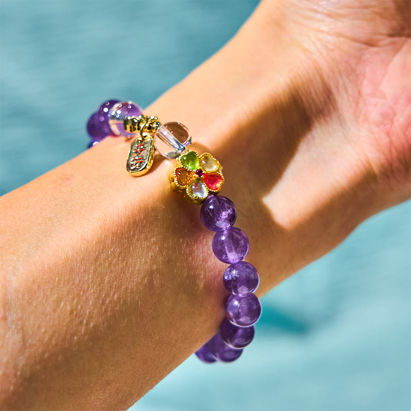 8 mm Amethyst-Armband mit weißem Kristall und Heilstein