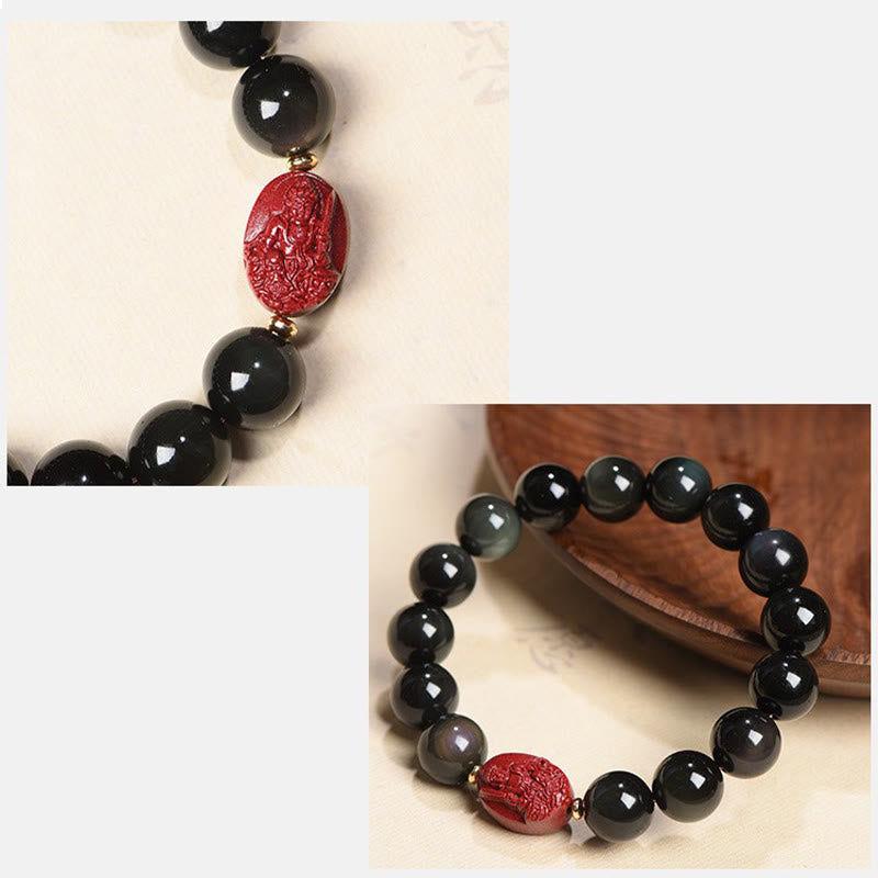 8 mm schwarzes Obsidian-Reinigungsarmband mit chinesischem Sternzeichen
