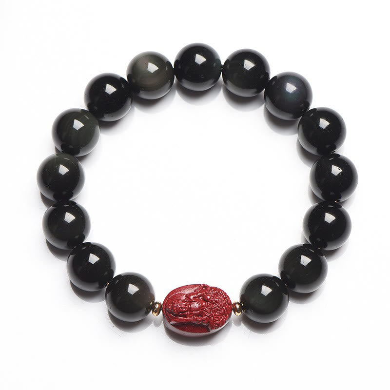 8 mm schwarzes Obsidian-Reinigungsarmband mit chinesischem Sternzeichen