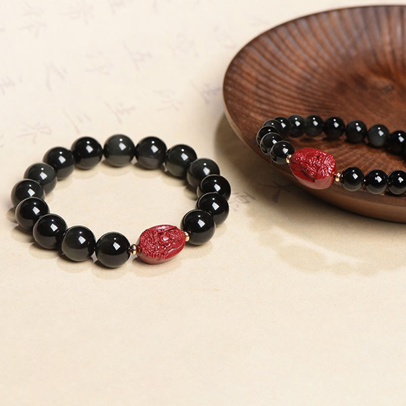 8 mm schwarzes Obsidian-Reinigungsarmband mit chinesischem Sternzeichen