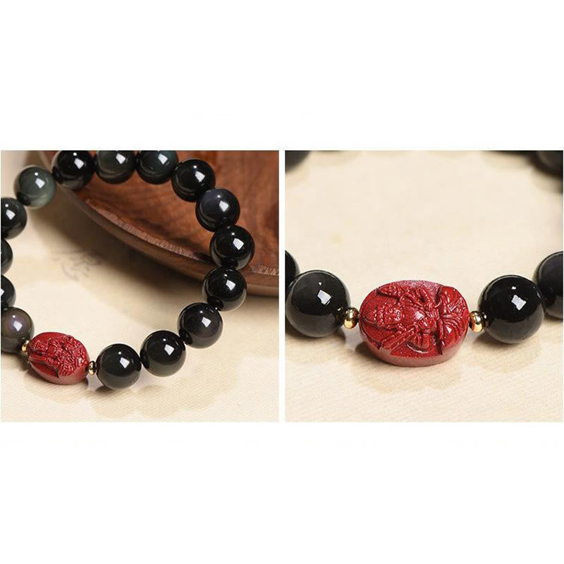 8 mm schwarzes Obsidian-Reinigungsarmband mit chinesischem Sternzeichen