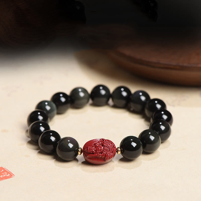 8 mm schwarzes Obsidian-Reinigungsarmband mit chinesischem Sternzeichen