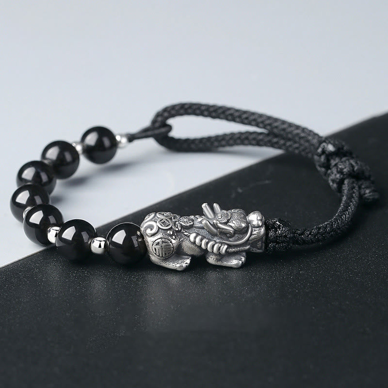 8 mm schwarzes Obsidian-Pixiu-Armband für Stärke und Reichtum