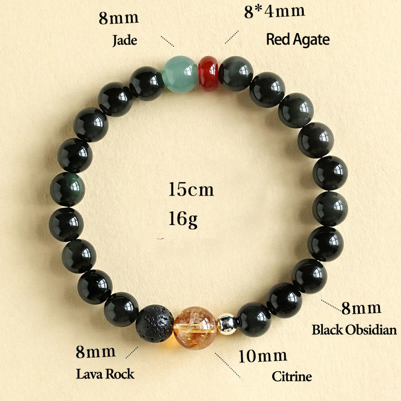 8 mm schwarzes Obsidianarmband für Erfüllung