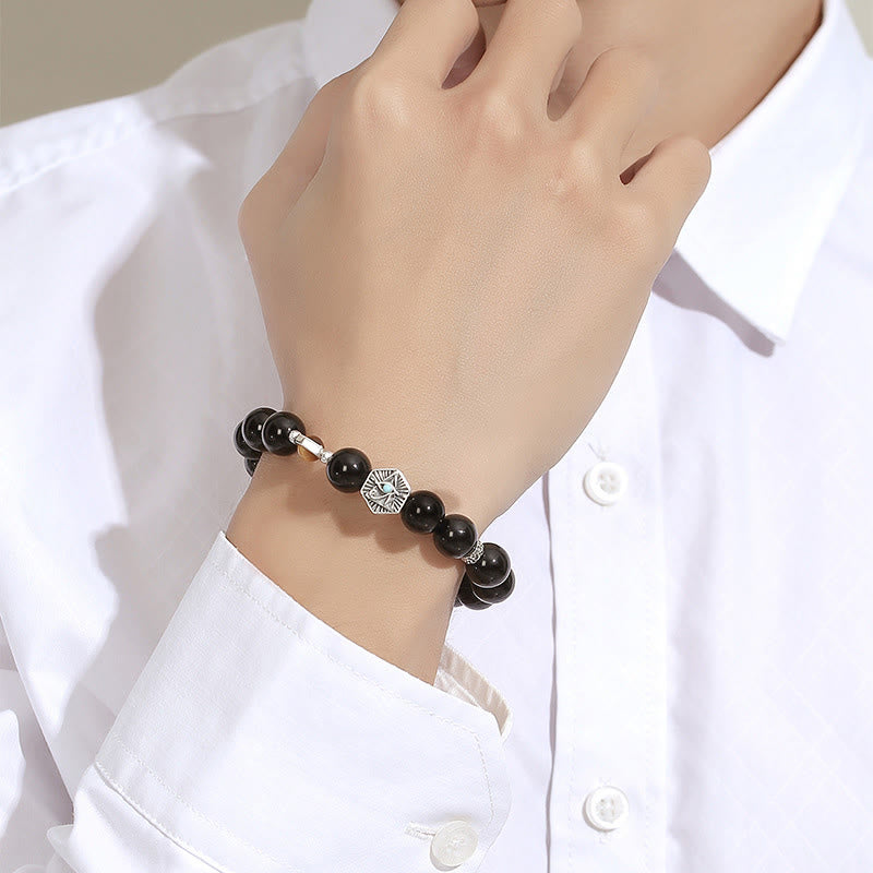 8 mm Reinigungsarmband aus schwarzem Obsidian und Tigerauge