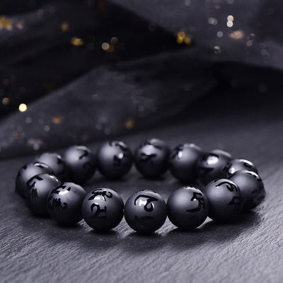 8 mm schwarzes Onyx-Schutzarmband „Om Mani Padme Hum“