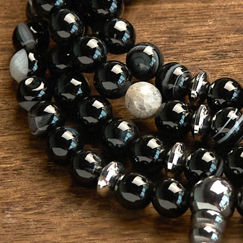 8 mm schwarzes Onyx-Schutz-Mala-Armband mit 108 Perlen