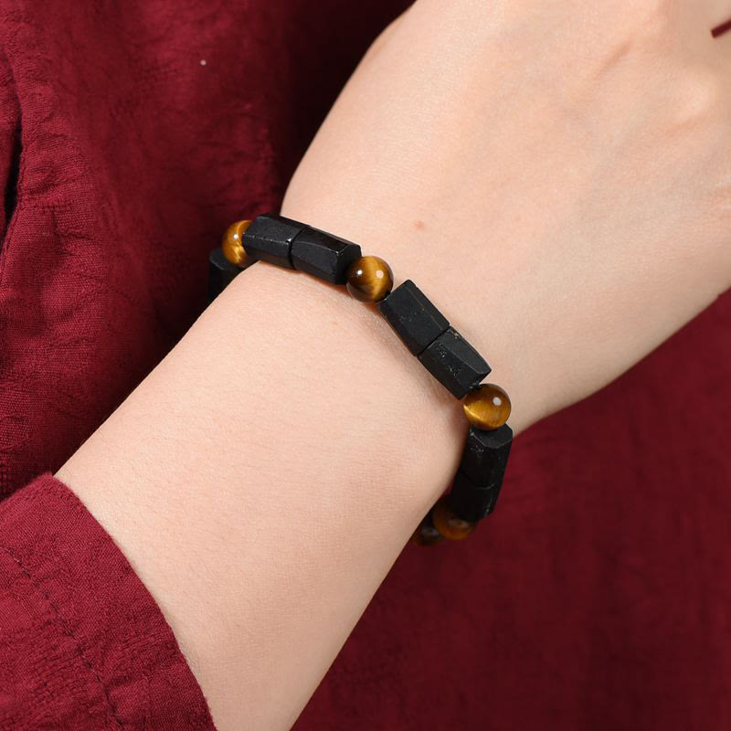 8 mm schwarzes Turmalin-Tigerauge-Schutzarmband