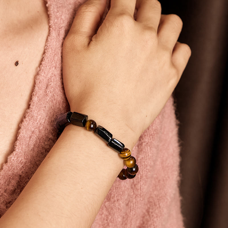 8 mm schwarzes Turmalin-Tigerauge-Schutzarmband
