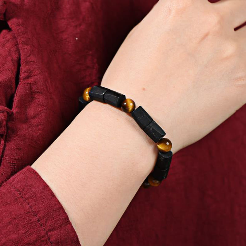 8 mm schwarzes Turmalin-Tigerauge-Schutzarmband