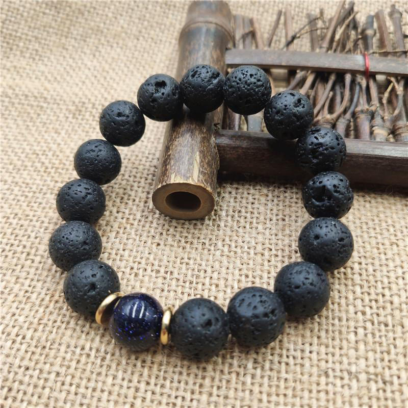 8 mm spirituelles Armband aus blauem Sandstein und Lavastein