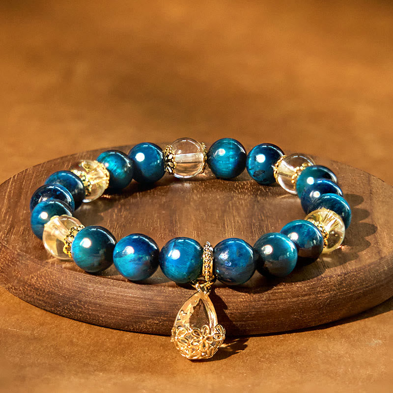 8 mm Armband mit blauem Tigerauge und weißem Kristall